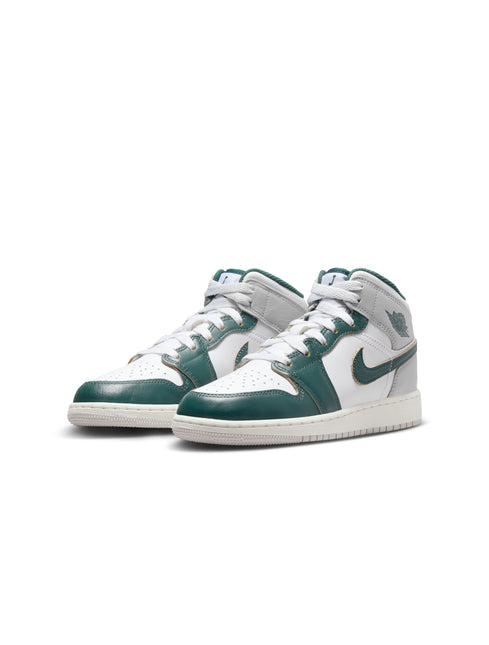 Air Jordan Big Kids 1 Mid - White/Oxidized Green