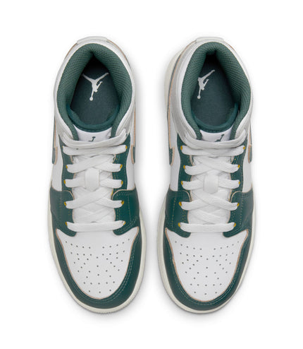 Air Jordan Big Kids 1 Mid - White/Oxidized Green