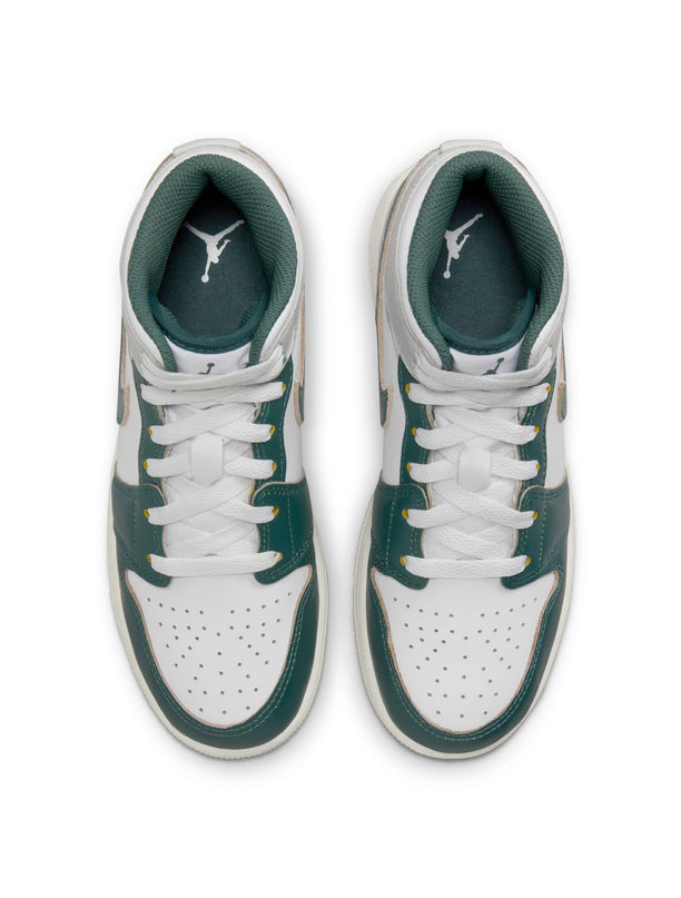 Air Jordan Big Kids 1 Mid - White/Oxidized Green