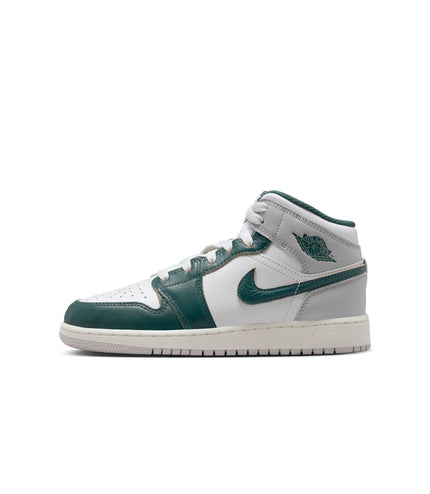 Air Jordan Big Kids 1 Mid - White/Oxidized Green