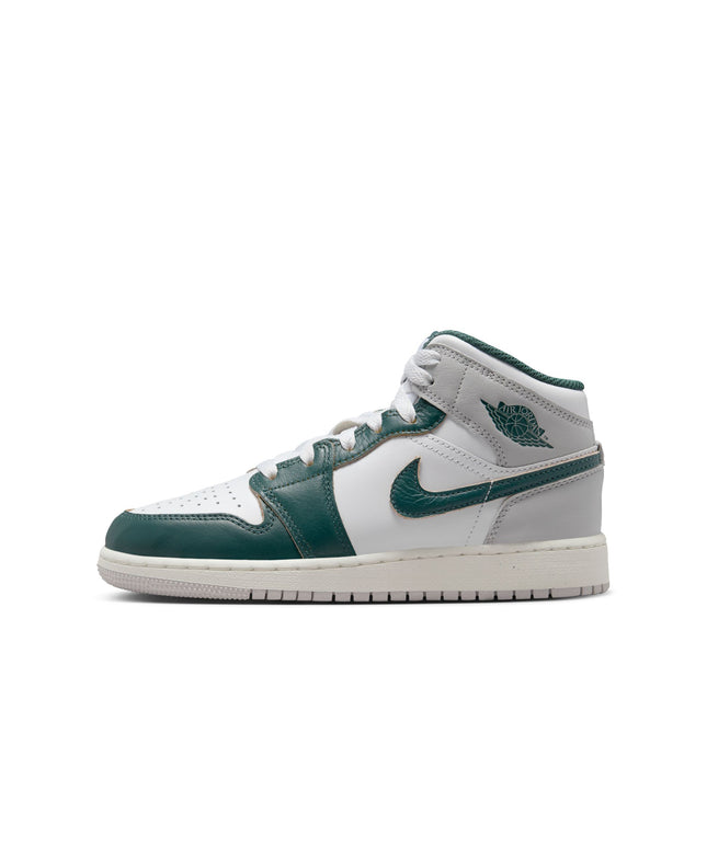 Air Jordan Big Kids 1 Mid - White/Oxidized Green