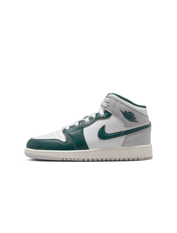 Air Jordan Big Kids 1 Mid - White/Oxidized Green