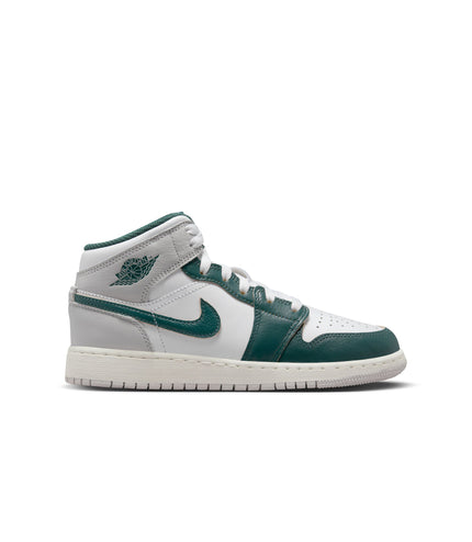 Air Jordan Big Kids 1 Mid - White/Oxidized Green