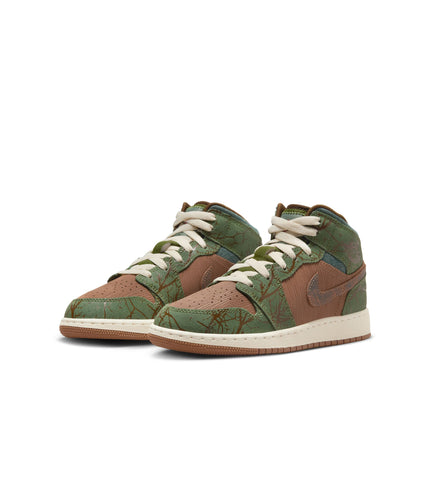 Air Jordan Big Kids 1 Mid SS - Archaeo Brown/Light Olive