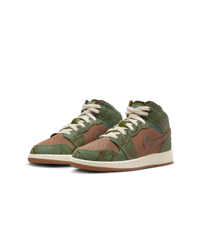 Air Jordan Big Kids 1 Mid SS - Archaeo Brown/Light Olive
