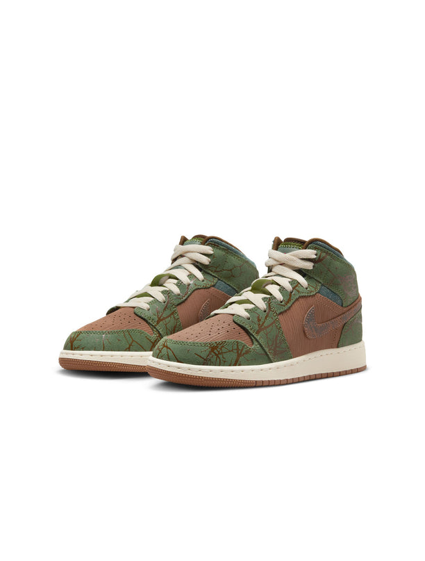 Air Jordan Big Kids 1 Mid SS - Archaeo Brown/Light Olive