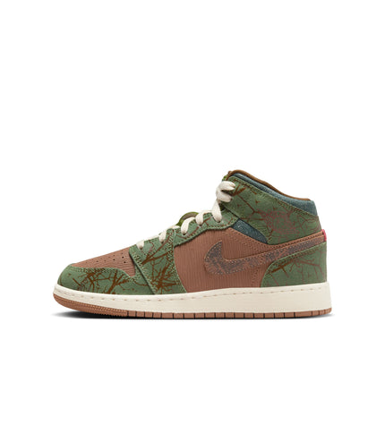 Air Jordan Big Kids 1 Mid SS - Archaeo Brown/Light Olive