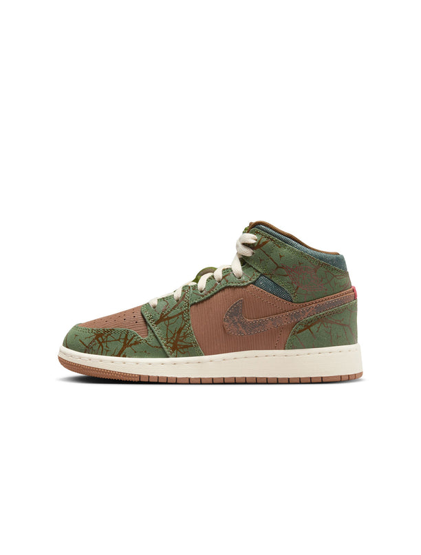 Air Jordan Big Kids 1 Mid SS - Archaeo Brown/Light Olive