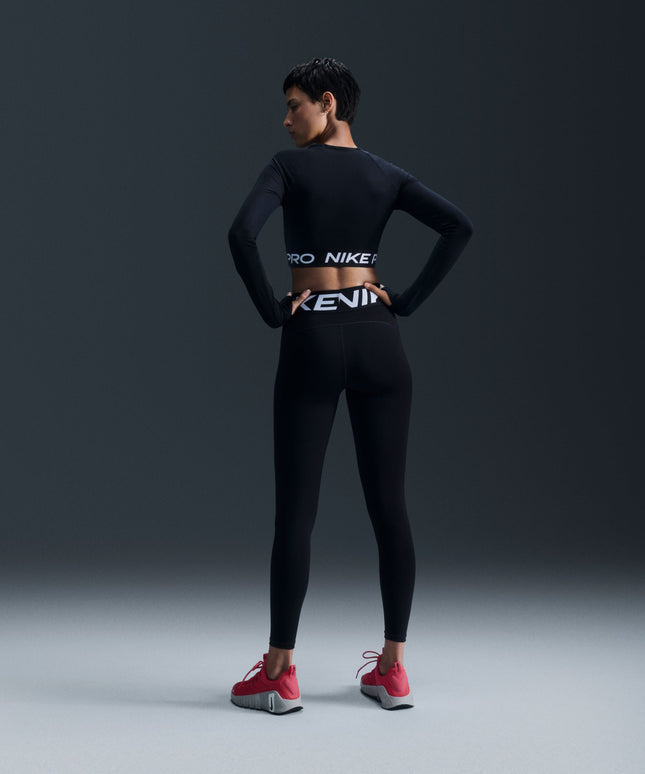 Nike Womens Pro Cropped Long Sleeve - Black White