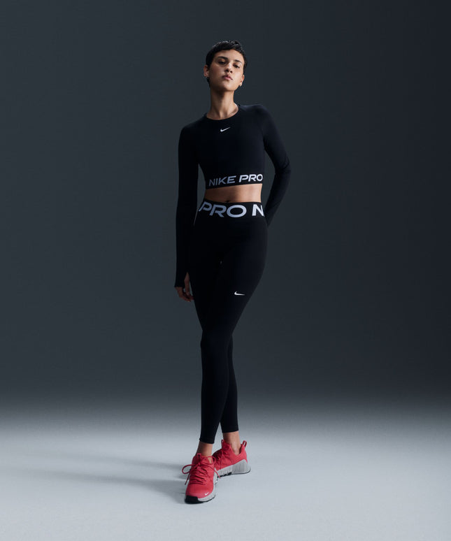 Nike Womens Pro Cropped Long Sleeve - Black White