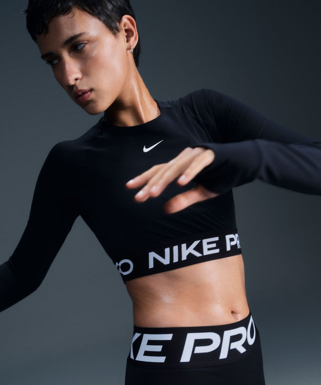 Nike Womens Pro Cropped Long Sleeve - Black White