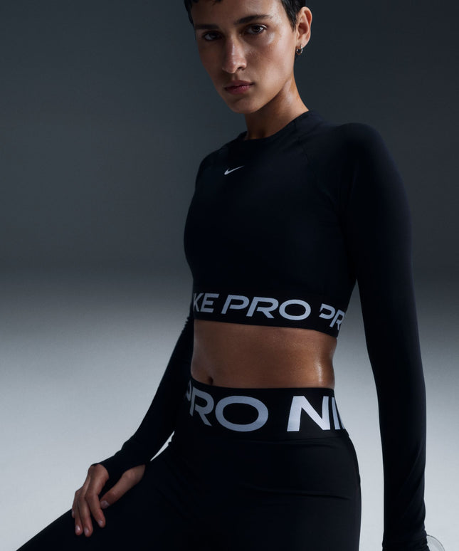 Nike Womens Pro Cropped Long Sleeve - Black White
