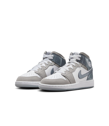 Air Jordan Big Kids 1 Mid SE - White/Cool Grey