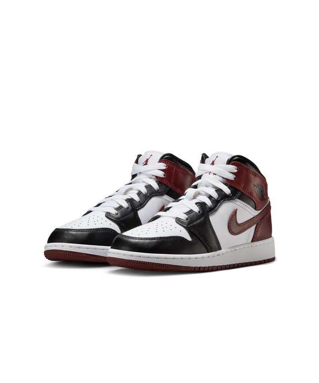 Air Jordan Big Kids 1 Mid SE - White/Dark Pony