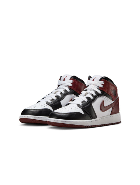 Air Jordan Big Kids 1 Mid SE - White/Dark Pony