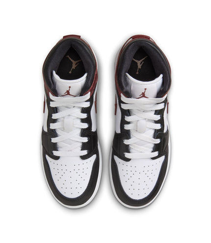 Air Jordan Big Kids 1 Mid SE - White/Dark Pony