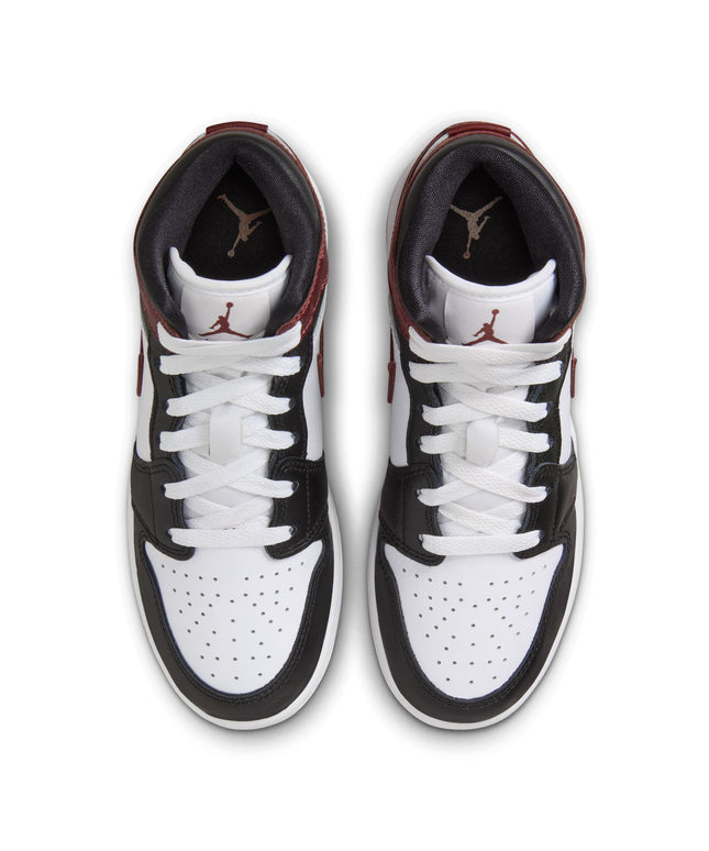 Air Jordan Big Kids 1 Mid SE - White/Dark Pony