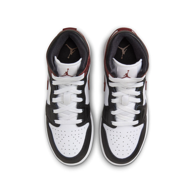 Air Jordan Big Kids 1 Mid SE - White/Dark Pony