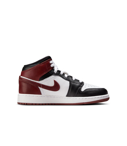 Air Jordan Big Kids 1 Mid SE - White/Dark Pony