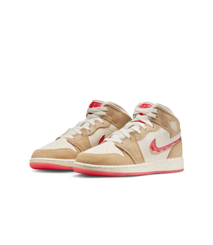 Air Jordan Big Kids 1 Mid SE - Desert/Fusion Red