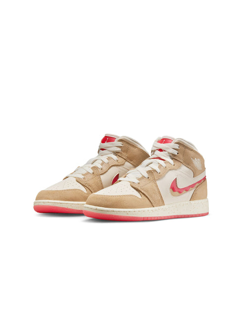 Air Jordan Big Kids 1 Mid SE - Desert/Fusion Red