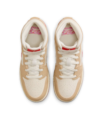 Air Jordan Big Kids 1 Mid SE - Desert/Fusion Red