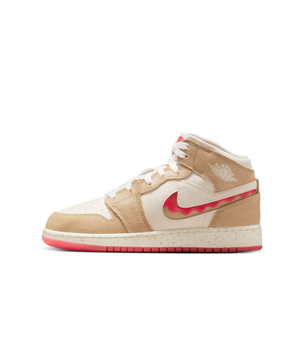 Air Jordan Big Kids 1 Mid SE - Desert/Fusion Red