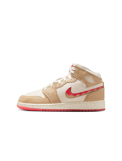 Air Jordan Big Kids 1 Mid SE - Desert/Fusion Red