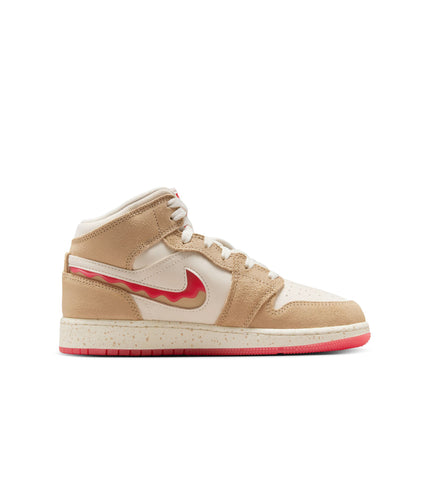 Air Jordan Big Kids 1 Mid SE - Desert/Fusion Red