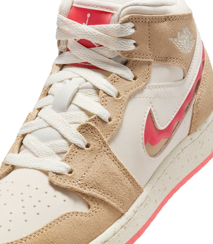 Air Jordan Big Kids 1 Mid SE - Desert/Fusion Red