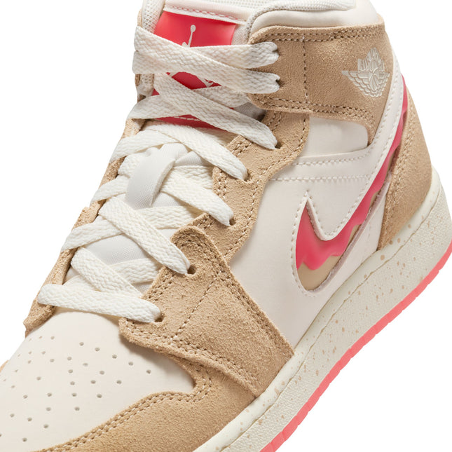 Air Jordan Big Kids 1 Mid SE - Desert/Fusion Red