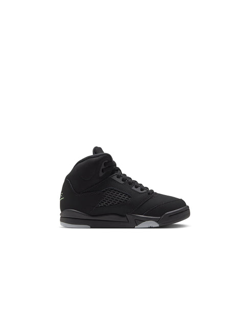 Air Jordan 5 Retro PS Halloween sneakers in black nubuck with signature side netting and grey outsole accents.