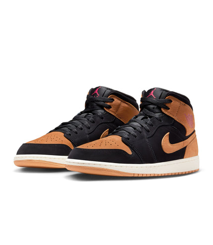 Air Jordan Mens 1 Mid SE - Black/Flax