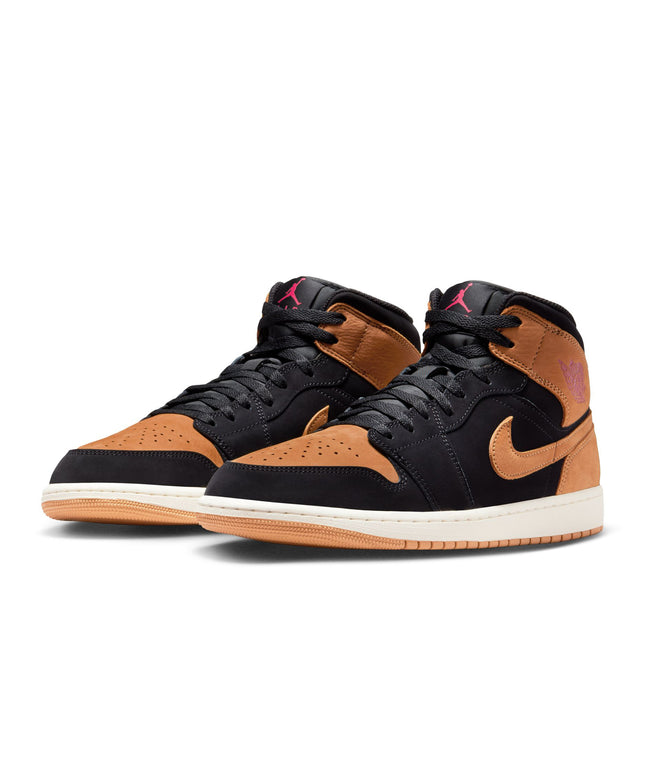 Air Jordan Mens 1 Mid SE - Black/Flax
