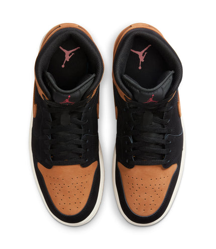 Air Jordan Mens 1 Mid SE - Black/Flax