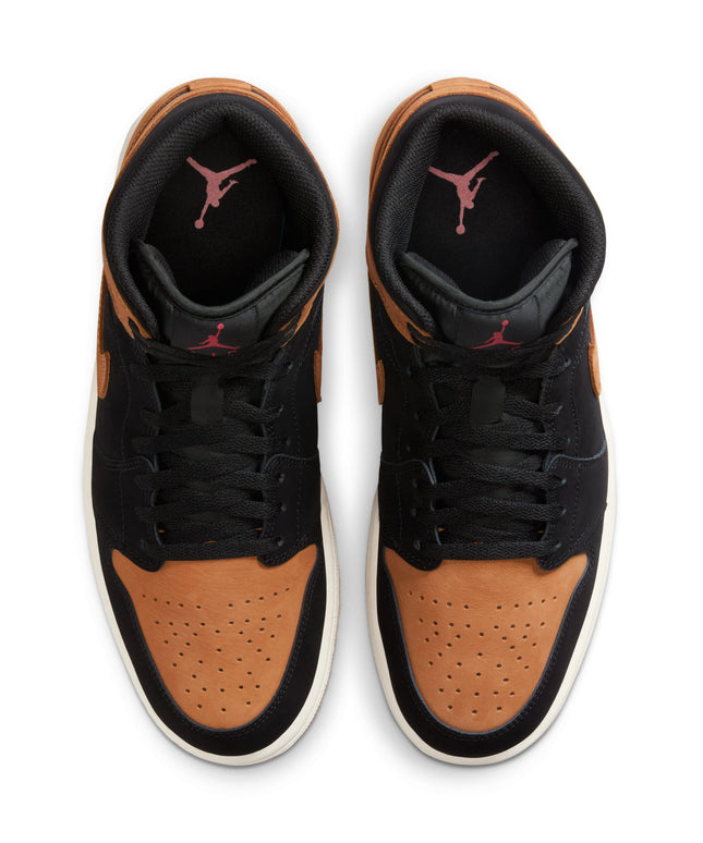 Air Jordan Mens 1 Mid SE - Black/Flax