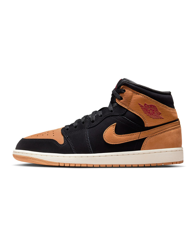 Air Jordan Mens 1 Mid SE - Black/Flax