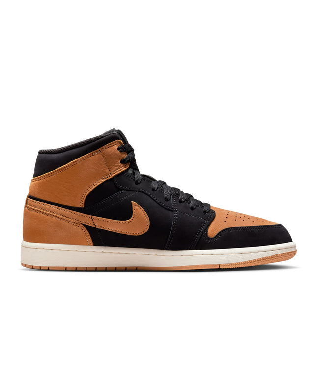 Air Jordan Mens 1 Mid SE - Black/Flax