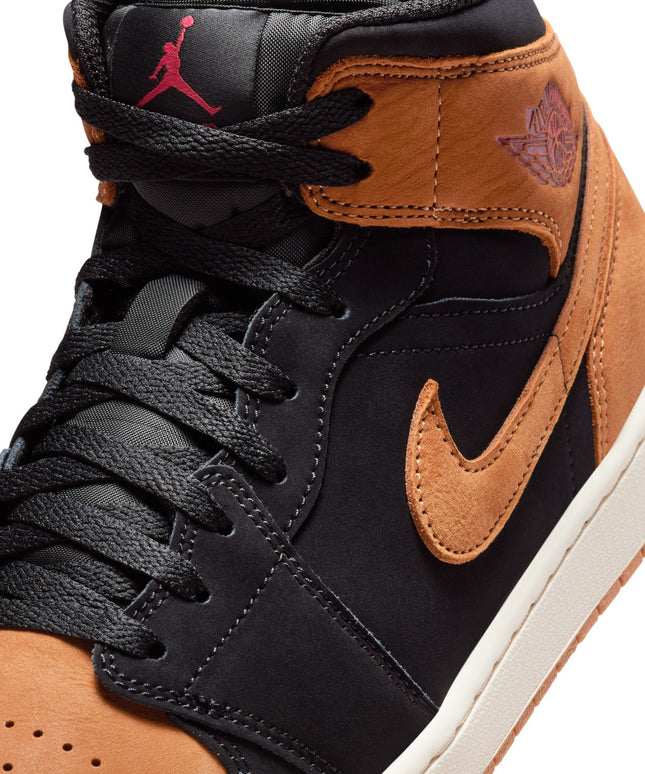 Air Jordan Mens 1 Mid SE - Black/Flax