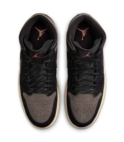 Air Jordan Mens 1 Mid SE - Black/Olive Grey