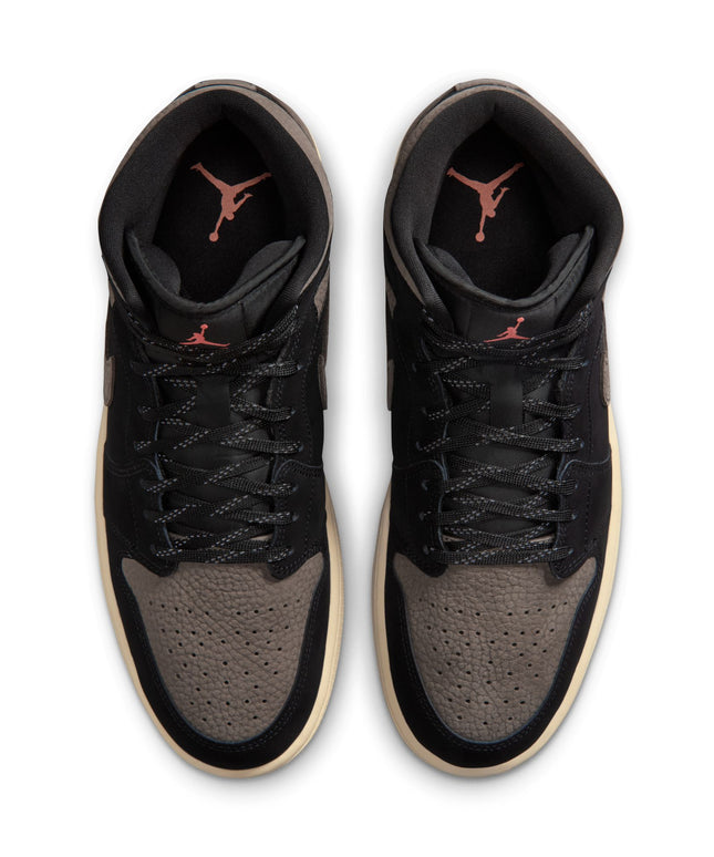 Air Jordan Mens 1 Mid SE - Black/Olive Grey