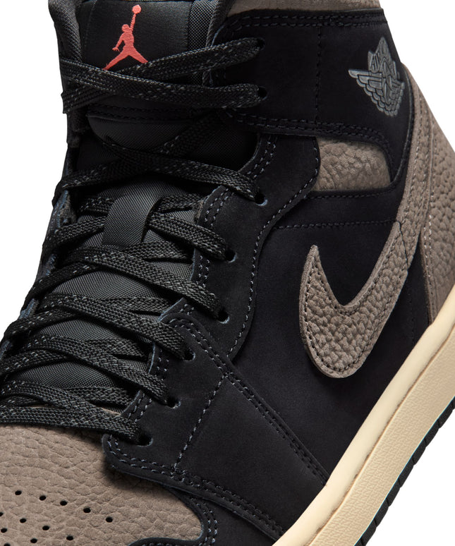 Air Jordan Mens 1 Mid SE - Black/Olive Grey