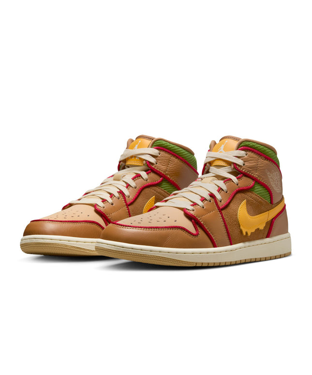 Air Jordan Mens 1 Mid SE - Flax/University Gold