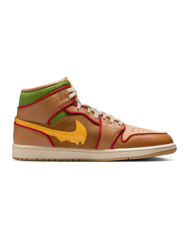 Air Jordan Mens 1 Mid SE - Flax/University Gold