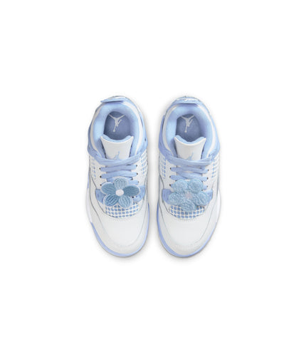 Air Jordan (PS) 4 Retro Blanco/Aluminio-Azul Tinte-Verde Aceite