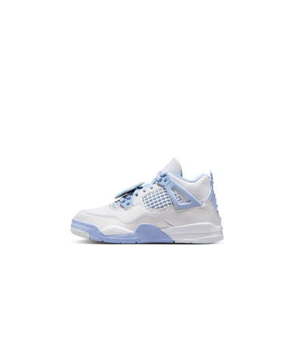 Air Jordan (PS) 4 Retro Blanco/Aluminio-Azul Tinte-Verde Aceite