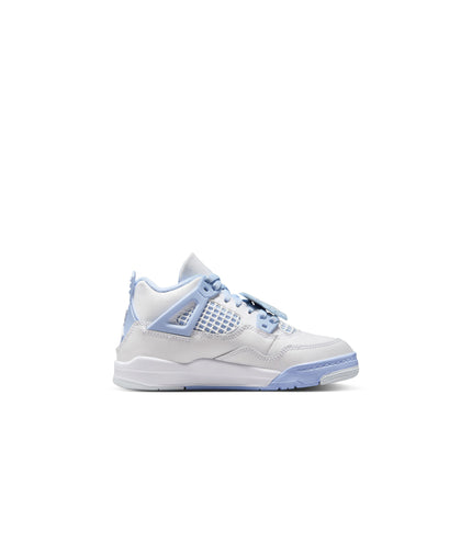 Air Jordan (PS) 4 Retro Blanco/Aluminio-Azul Tinte-Verde Aceite