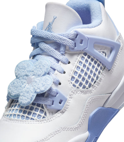 Air Jordan (PS) 4 Retro Blanco/Aluminio-Azul Tinte-Verde Aceite