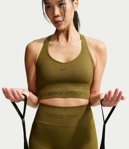 Nike Womens Pro Seamless Cropped Tank Top - Olive
