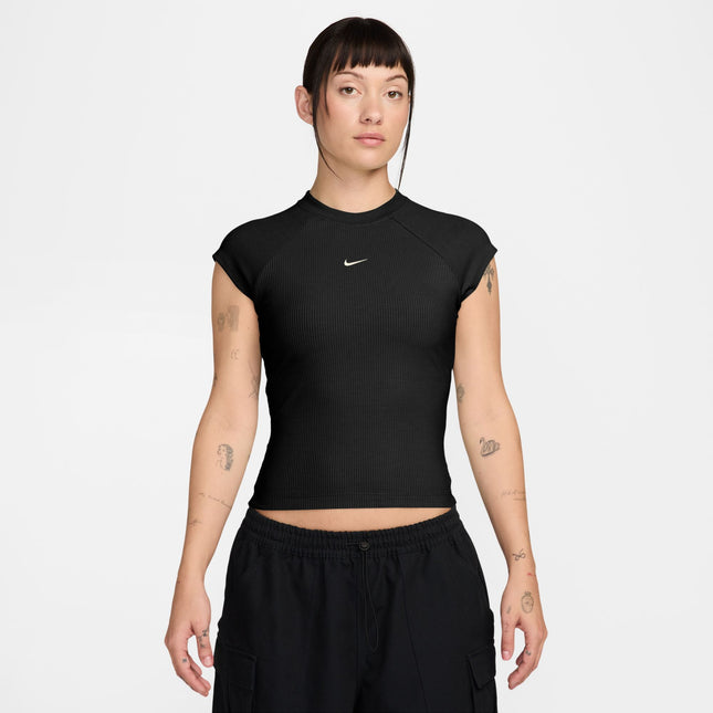 Nike Womens Sportswear Chill Knit Ribbed Top - Black